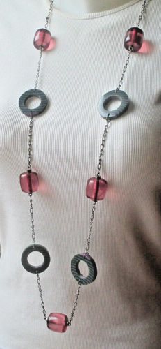 Collier Sautoir Vintage Perles Vertes Et Translucides Argenté - Long - Parfait état - France