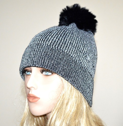 CAPPELLO nero argento donna berretto lurex copricapo pon pon invernale hat  G14 | eBay