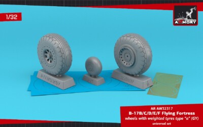 B-17B/C/D/E/F Flying Fortress wheels w/ weighted tyres scale 1/32 Armory AW32317