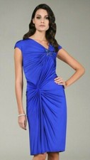 Tadashi Shoji Blue Iris Stretch Jersey Cap sleeve Jeweled Sheath Cocktail Dress