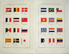 Merchant Flags of Maritime Countries - Original 1903 Stone Chromo-Lithographs