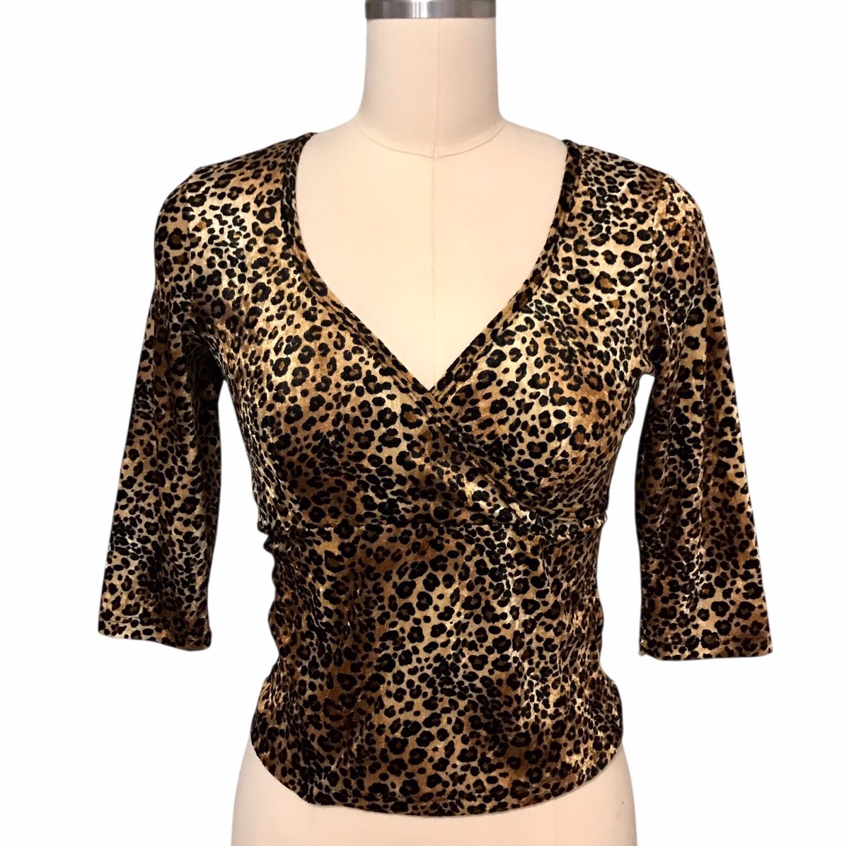 VTG 90's Y2K Eye Candy Leopard Print Babydoll Top Velvet V
