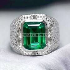 Emerald Octagon Cut Gemstone With 925 Sterling Silver Ring For Men's 573