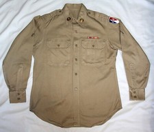 ORIGINAL KOREAN WAR U.S. ARMY KHAKI COTTON LONG SLEEVE SHIRT W/ PATCH  INSIGNIA