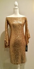 Gold Sequin Off The Shoulder Bebe Dress Size 2