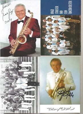 4 Autogramme Musik Max Greger Roy Etzel Hugo Strasser Erwin Lehn (alle  ) 14-7