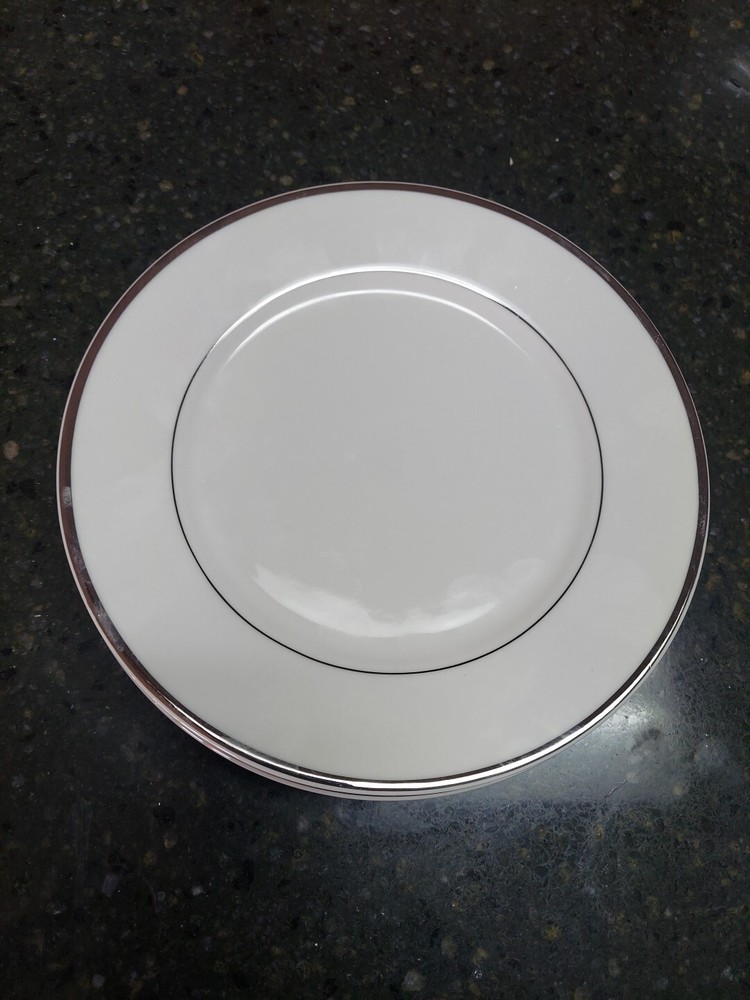 4 Towle Salad Plate TOW China 7- ⁵/⁸ Inches.  White with Silver Trim - Admiral