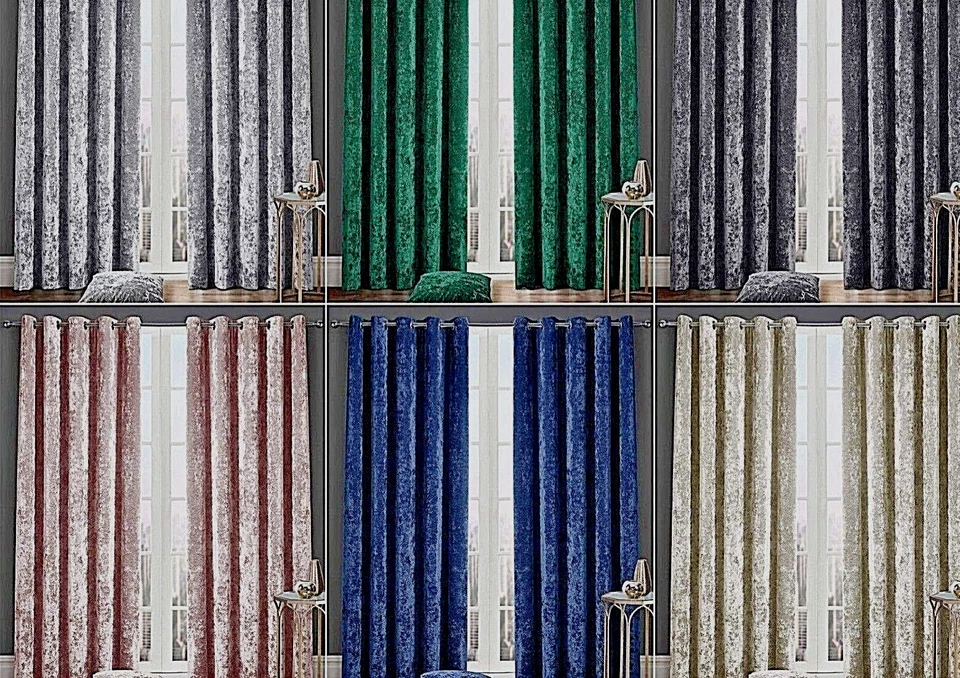 New Luxury Crushed Velvet Curtains Pair Fully Lined Eyelet Ring Top Ready Made