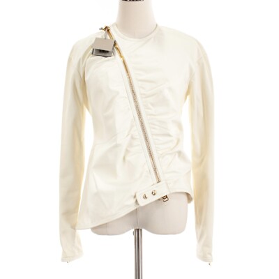 Tom Ford NWD Ruched Asymmetrical Leather Jacket Size 44 US 10 in Chalk (Ivory)