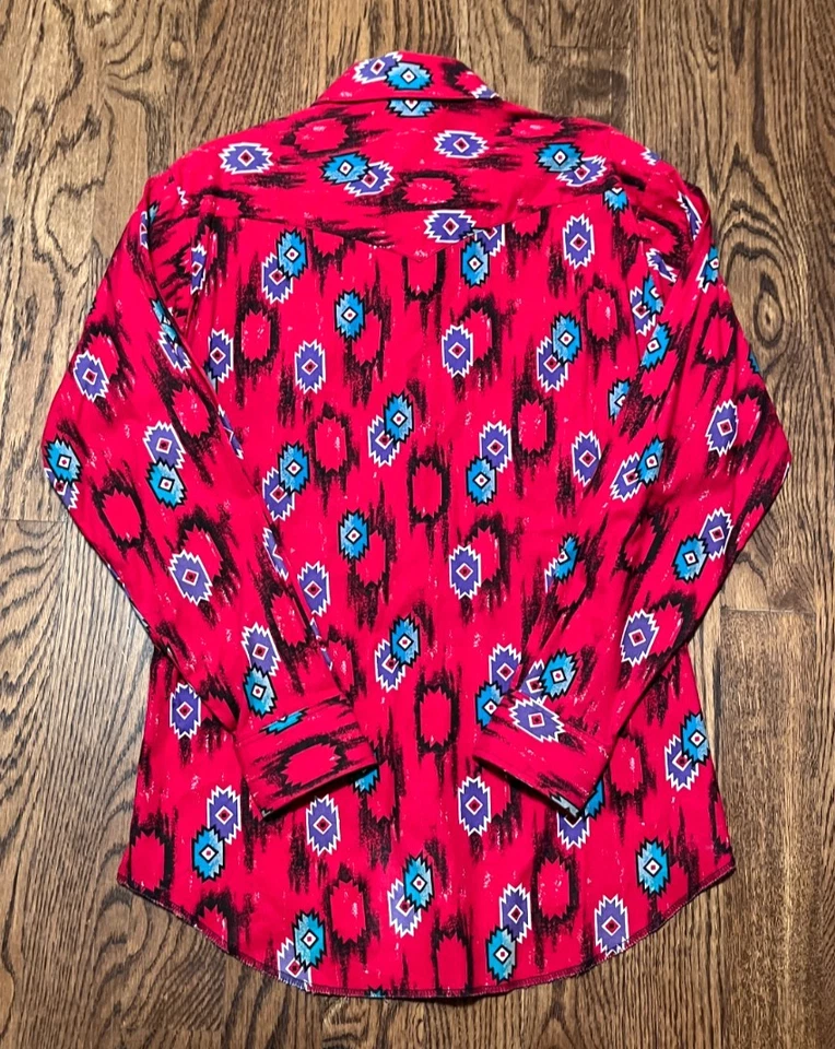 Vintage Wrangler Shirt Button Up Medium Cowboy Western Brushpopper Rodeo Aztec - Image 2 of 3