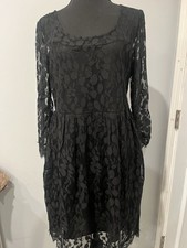 Women’s L Black Lace Dress Long Sleeve Floral Pattern Knee Length Elegant Dress
