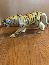 Vintage Tiger Figure Leather Wrapped Paper Mache 18” Glass Eyes & Whiskers
