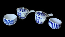 Vintage Japanese Porcelain Kyusu Side Handle Teapot Mismatched Cups Tea Set 4pc