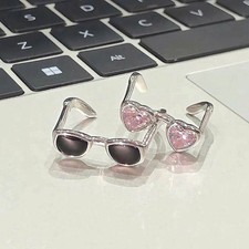 2Pcs Sunglasses Inspired Fashionable Glasses Shape Rings Accessory