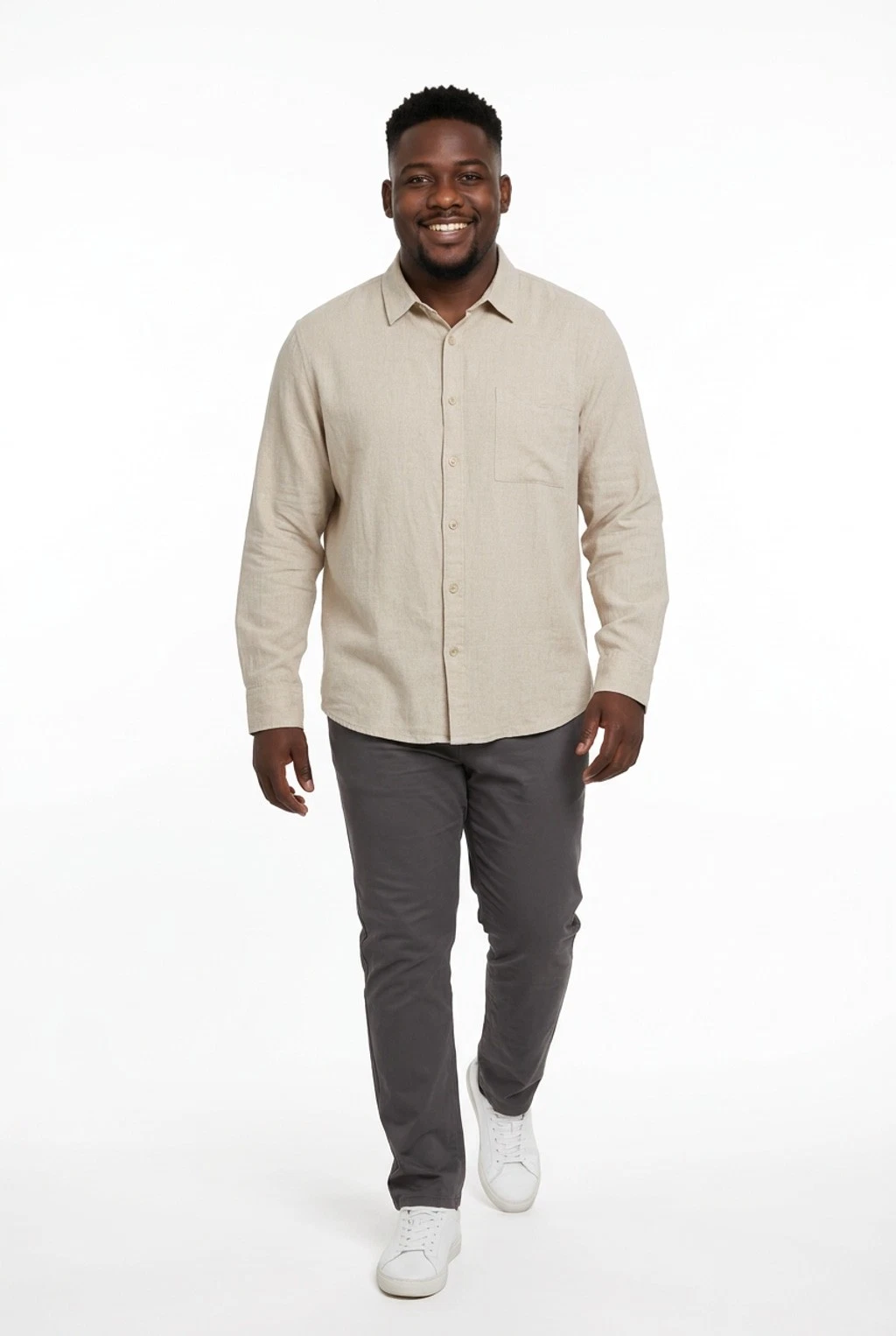 Mens FALLS CREEK Casual Button Linen Blend Down Shirt XXL Beige Clean Minimalist