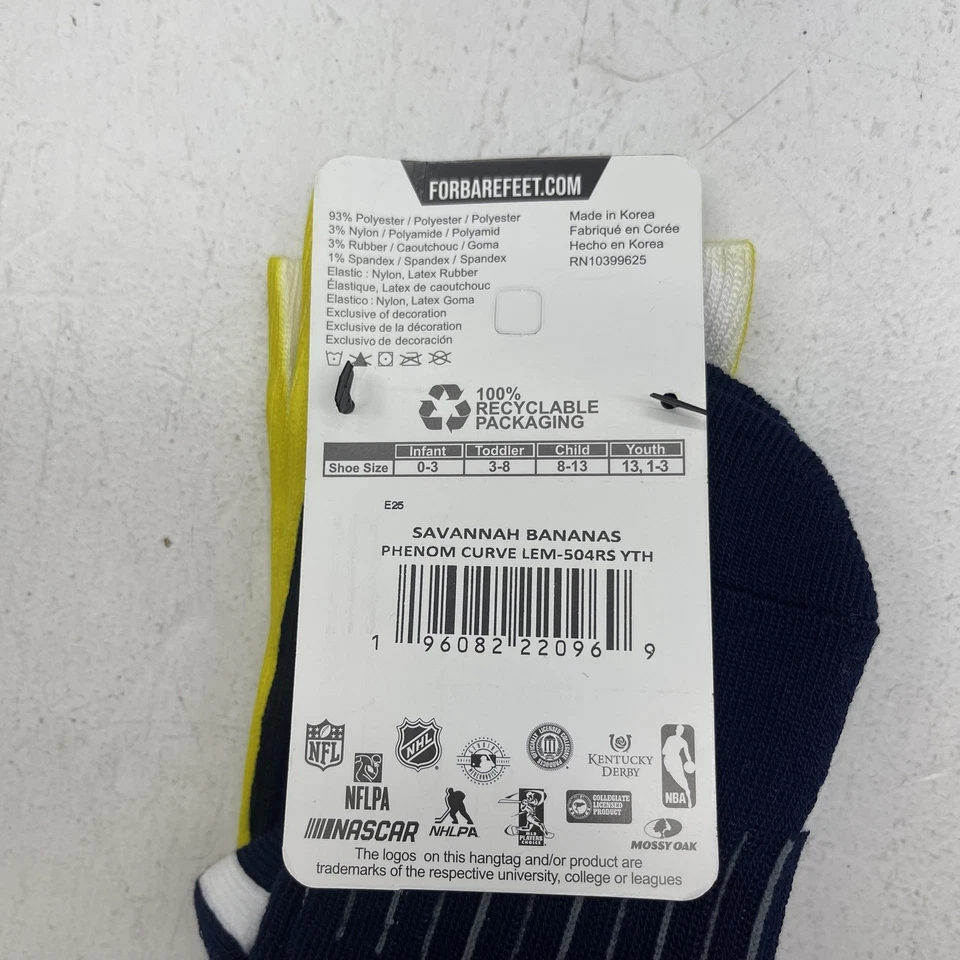 Calcetines Savannah Bananas Jóvenes Niños Equipo de Béisbol Fenómeno Curva Amarillo Azul Marino YTH Foto 4 de 4