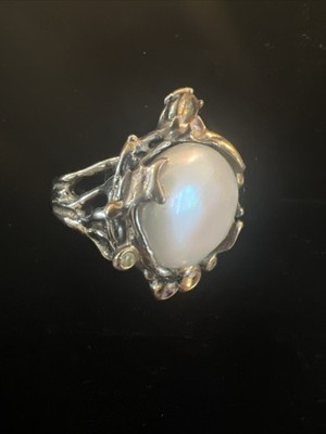 Sterling, Baroque Real Pearl, Real Ruby, Real Topaz,  Ring Sz 7