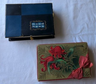 2 VINTAGE CARDBOARD CHOCOLATE BOXES GOOD NEWS ANOTHER 1940/50'S ORIGINALS
