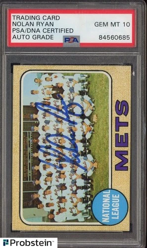 Signed 1968 Topps #401 New York Mets Team Card w/ Nolan Ryan RC PSA/DNA 10 AUTO