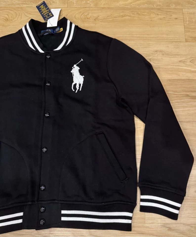 Chaqueta de béisbol Polo Ralph Lauren para hombre Big Pony polar variada negra nueva con etiquetas L-XL Foto 3 de 4