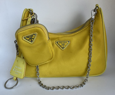 Prada Re-Edition 2005 Nylon Shoulder Bag Used Yellow w new yellow shoulder strap