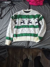 Festive Merry Christmas Reindeer Knit Sweater - Green and White