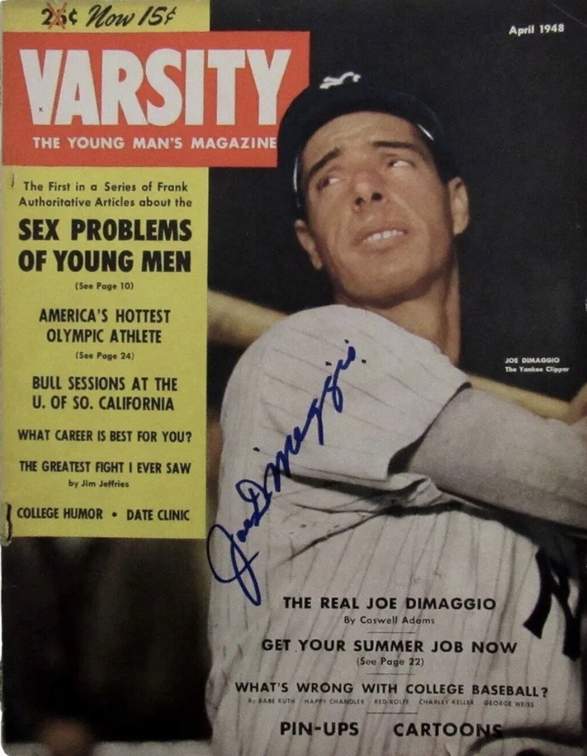 Joe DiMaggio Autographed Signed New York Yankees 1948 Varsity Magazine PSA DNA LOA Yankee Clipper 