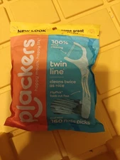 TD2- PLACKERS Twin-Line Dental Floss Flossers Cool Mint 160 Pack Resealable Bag