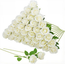 36 Pcs Silk White Rose Bouquet - Realistic Artificial Flowers for Weddings  Dec