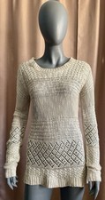 Pink Rose Cream Medium Crew Neck Sweater with Intricate Knit Design