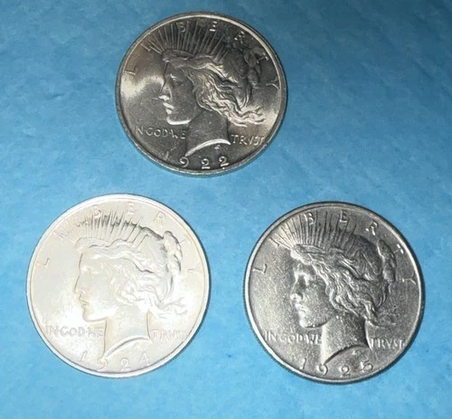 Silver Peace Dollar Lot Of 3, 1922-P, 1924-P, 1925-S Good Book Fillers, Stackers