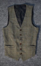 Voboom Jeans Suit Vest Men's S Gray Checked Sleeveless Strap V Neck Back Buckle