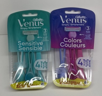 Gillette Venus Simply Disposable Razors Lot Sensitive &Colors (2 Packs, 8 Total)
