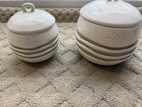 Rae Dunn Hand Painted Kitchen Canister Lot. Artisan Collection “Keep” “Store”