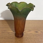 Amber Green Lily Lamp Shade Tiffany Style Vintage Tulip Blown Glass Flower Decor