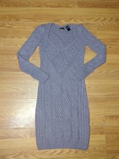 Women's Wool Blend V Neck Sweater Dress Long Sleeve Purple Size Meduim 