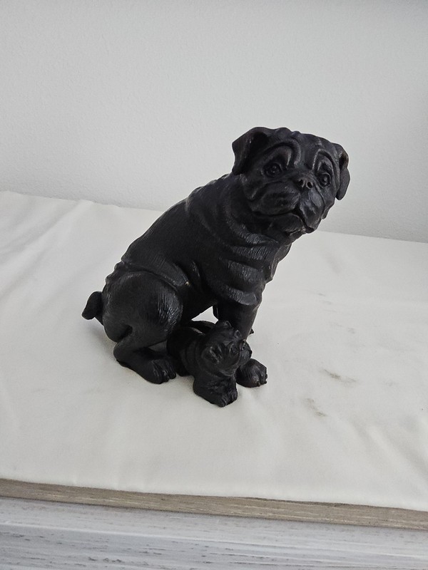 Pug Dog With Pup Faux Bronze Statue