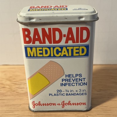 Vintage Johnson & Johnson Band-Aid Medicated Strips 1987 Tin w/20+ Strips