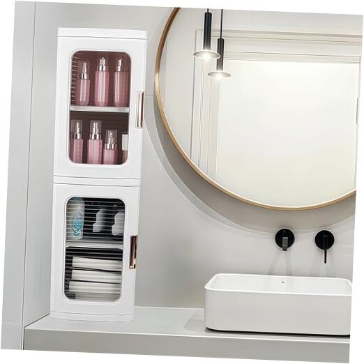 Tall Narrow Plastic Storage Cabinet with Adjustable 2-Tier Shelves and Wheels