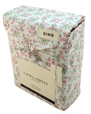 NWT LAURA ASHLEY King Size Ditsy Pink / Green Floral Cotton Percale Sheet Set