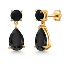 18K Yellow Gold Plated Silver Onyx Teardrop Dangle Drop Earrings For Women |
