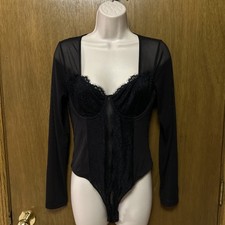 Mesh/Lace BODYSUIT Size M/L Sheer Long Sleeve Snap Bodysuit UNDERWIRE G26