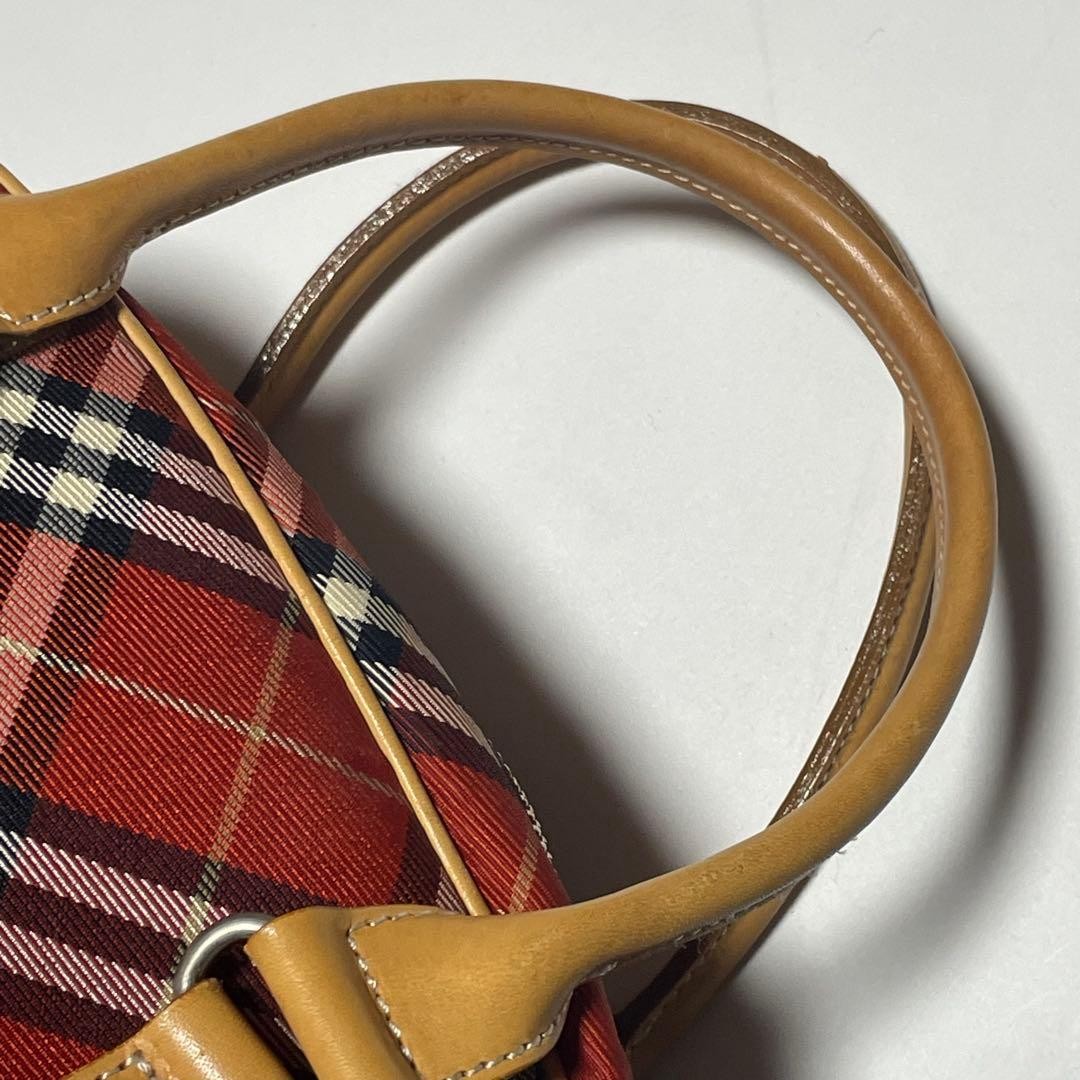 Burberry Blue Label Mini Boston Tote Bag Nova Check Red Canvas Leather New thumbnail 9