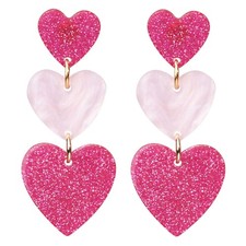 Heart Earrings - Valentine's Day Dangle Pink  Red Heart Earrings - Cute Love Mi