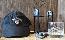 Jack Daniels 1.75L Bottle Swing/Metal Cradle ~ Leather Band ~ Hat ~ No.7 Glass