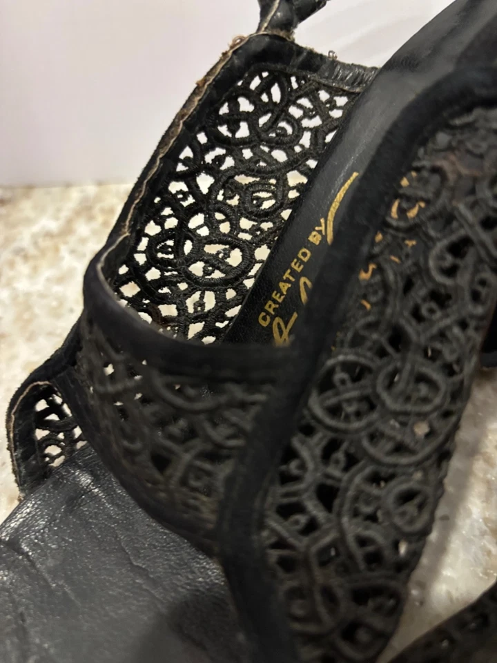 Tacones Ted Saval/Mandell's de gamuza de encaje negro vintage años 40 talla 6,5 Foto 3 de 4