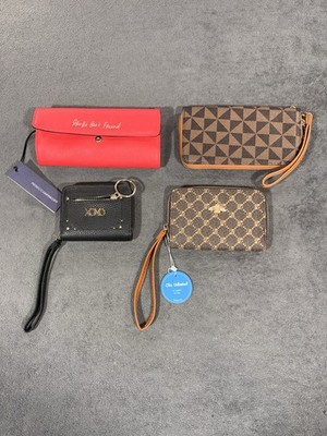 Wristlet Wallet Lot (4) Mixed Brands Zip Around Clutch Card Holder Brown Black