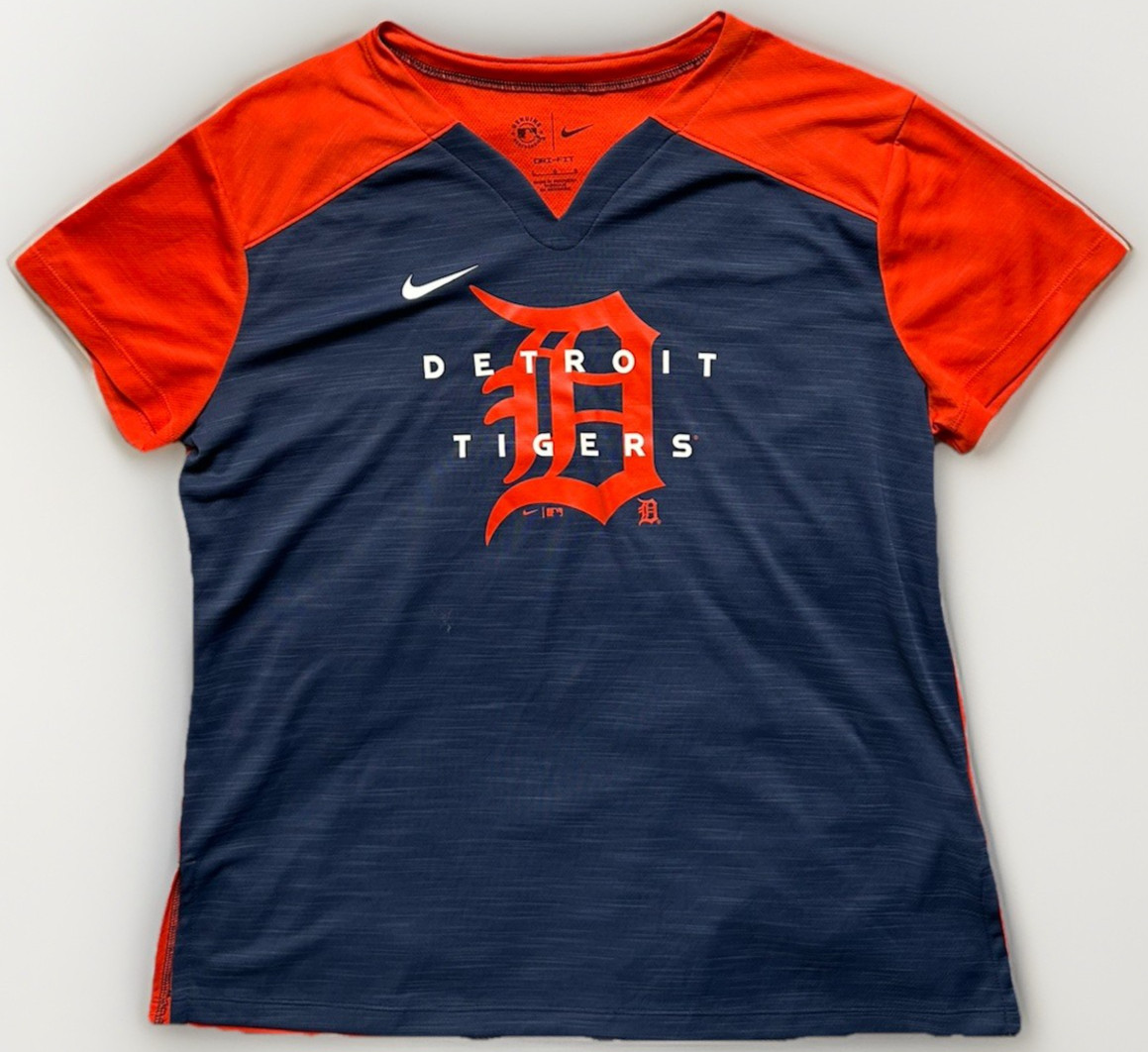 Nike Detroit Tigers MLB Blue Orange Dri-Fit T-Shirt • Women's L