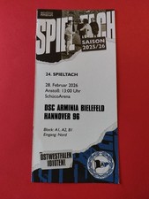 Fan Sammler Ticket 2.Bundesliga 2025/26 Arminia Bielefeld vs Hannover 96 DSC
