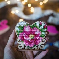 DIY Bead Embroidery on wood kit "Heart with flowers"